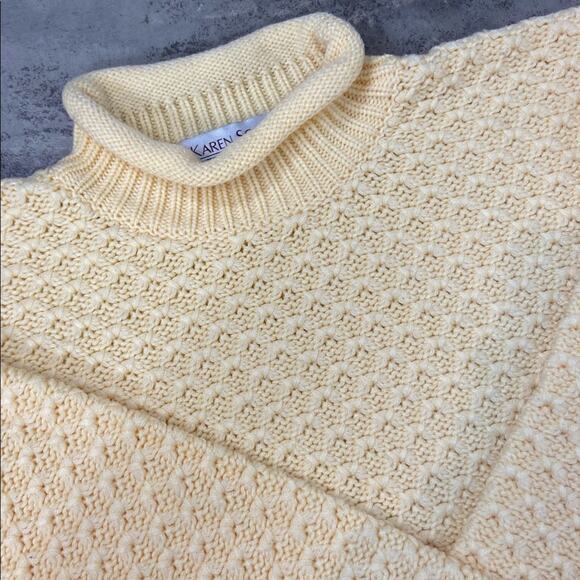 Vintage 90s Karen Scott Size Large Pastel Yellow Texturized Mockneck Sweater - Picture 10 of 11